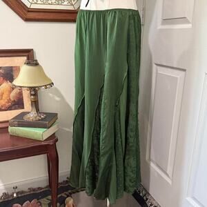 Monsoon Forest Green Pleated Patchwork Silk Blend Fairycore Maxi Skirt 6/S